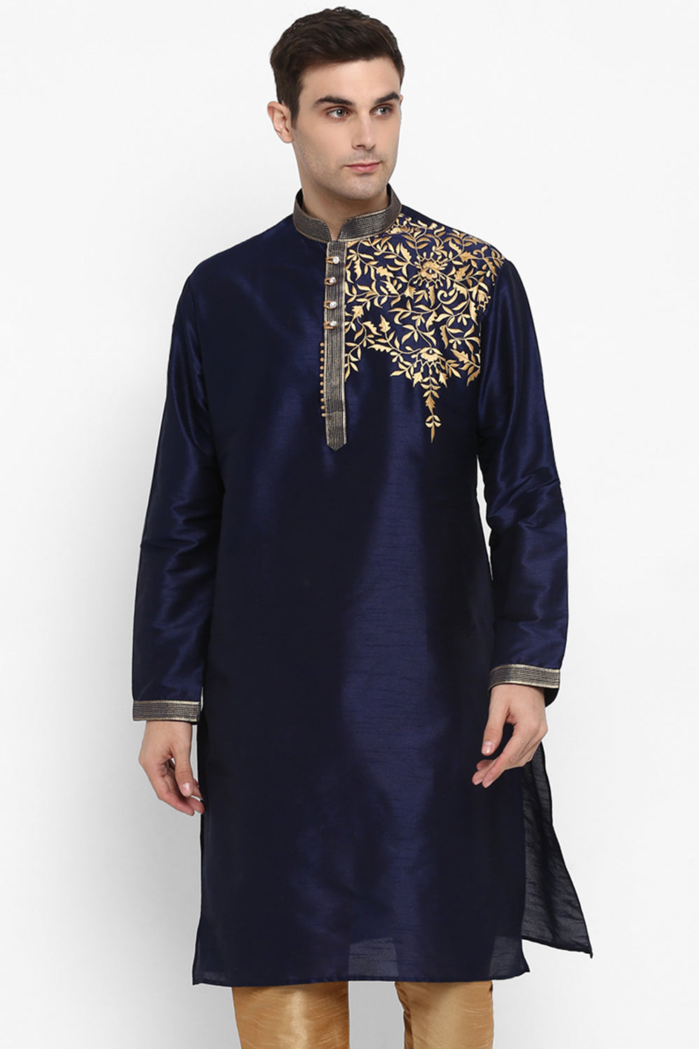 Mens Raw Silk Embroidered Kurta Pyjama Set