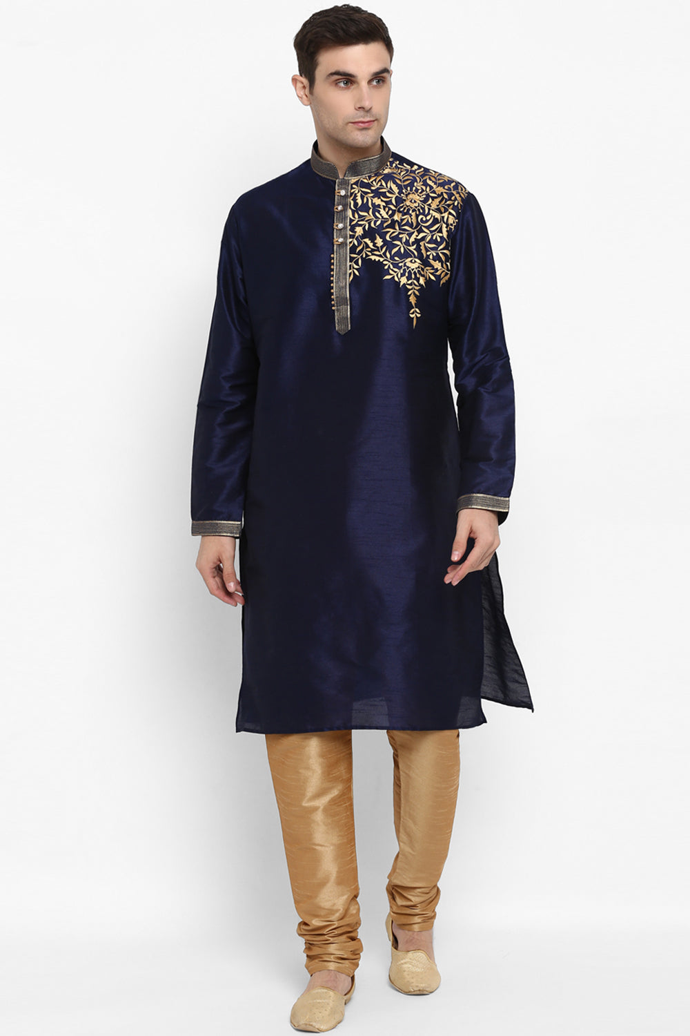 Mens Raw Silk Embroidered Kurta Pyjama Set