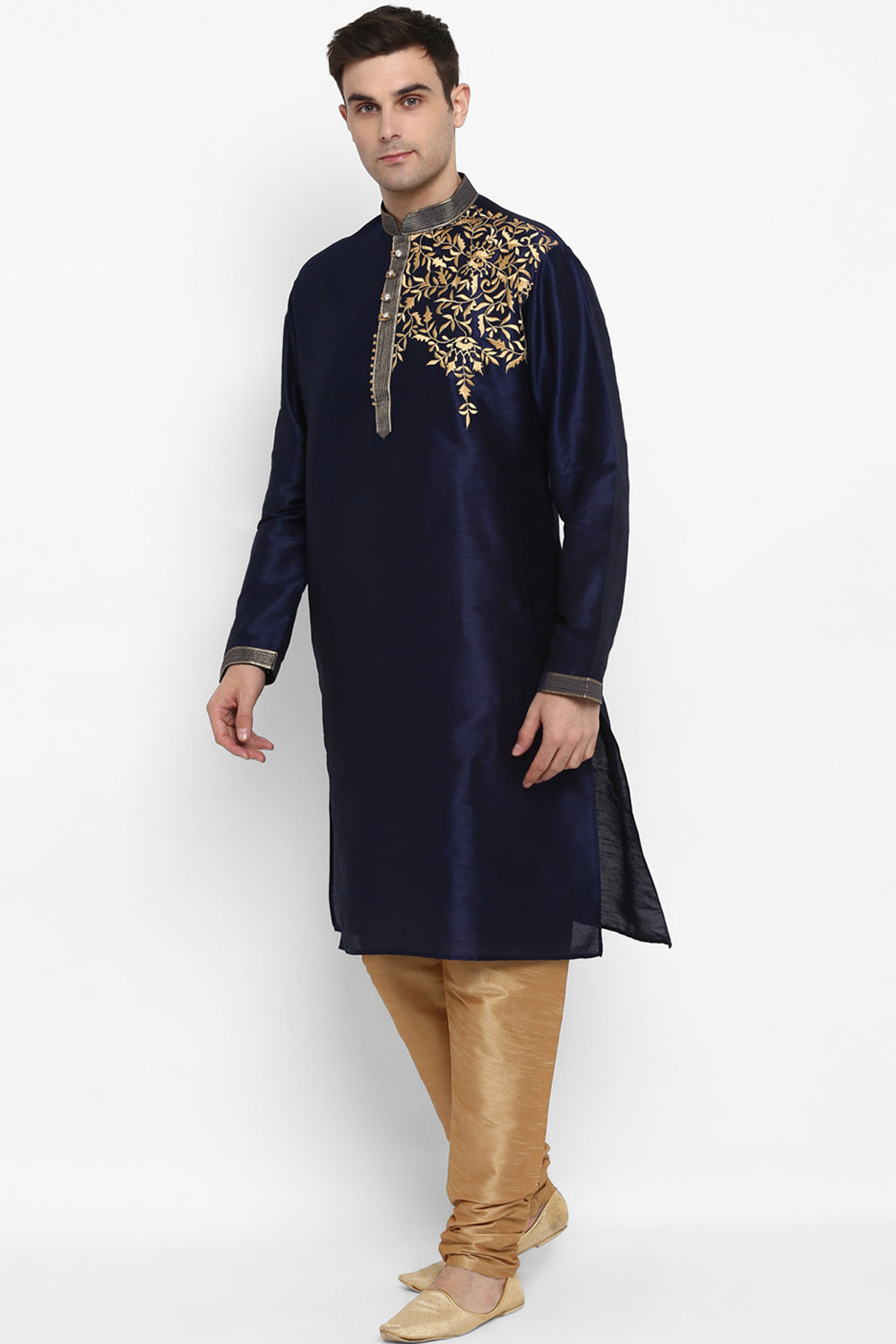 Mens Raw Silk Embroidered Kurta Pyjama Set