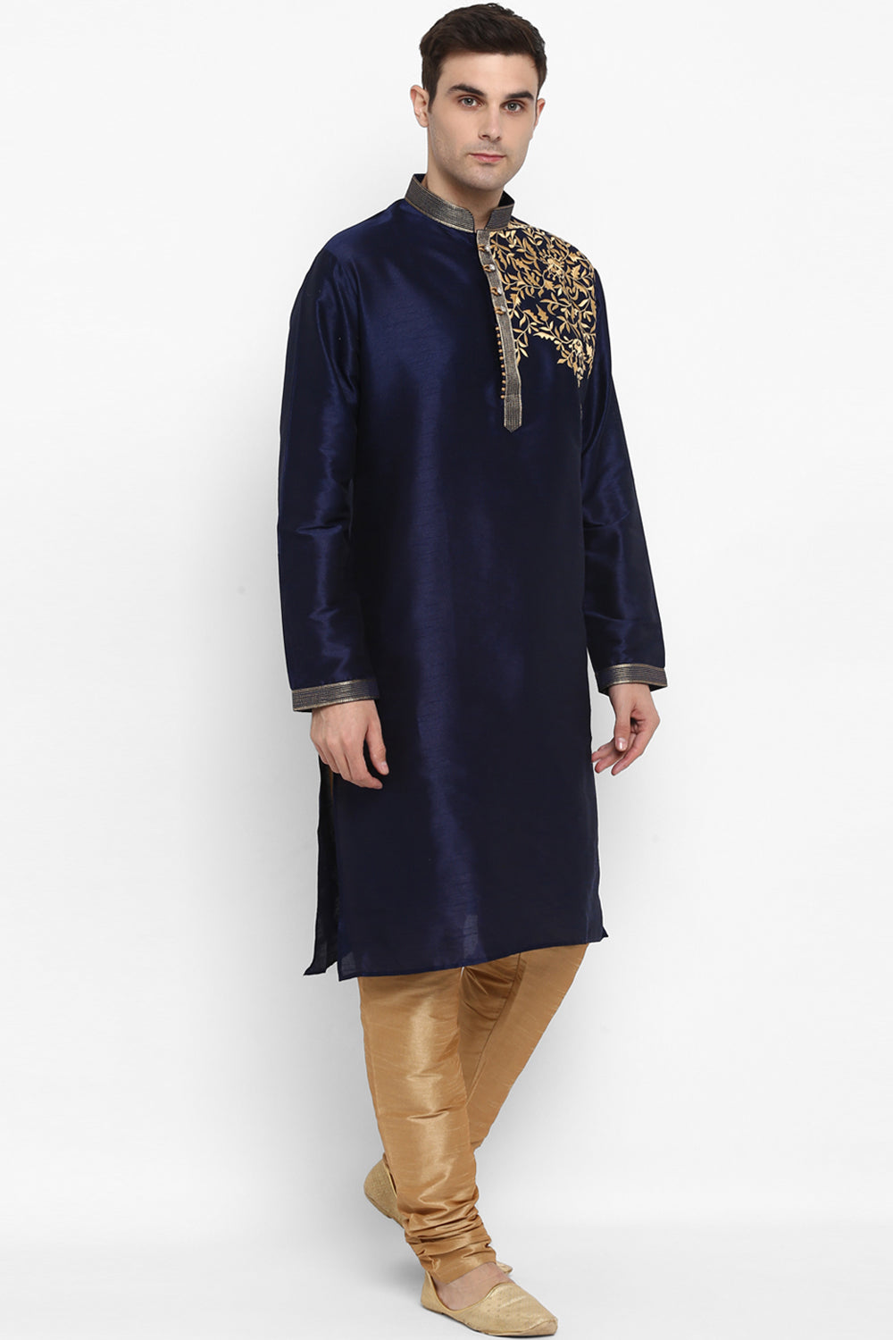 Mens Raw Silk Embroidered Kurta Pyjama Set