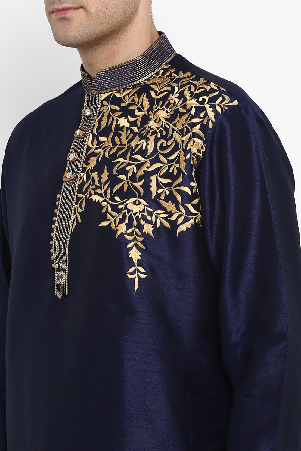 Mens Raw Silk Embroidered Kurta Pyjama Set