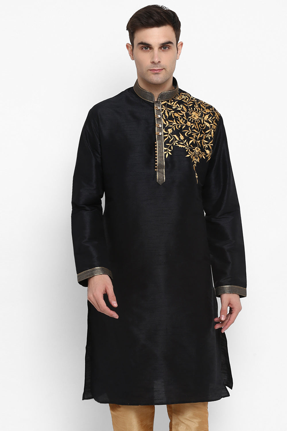 Mens Raw Silk Embroidered Kurta Pyjama Set