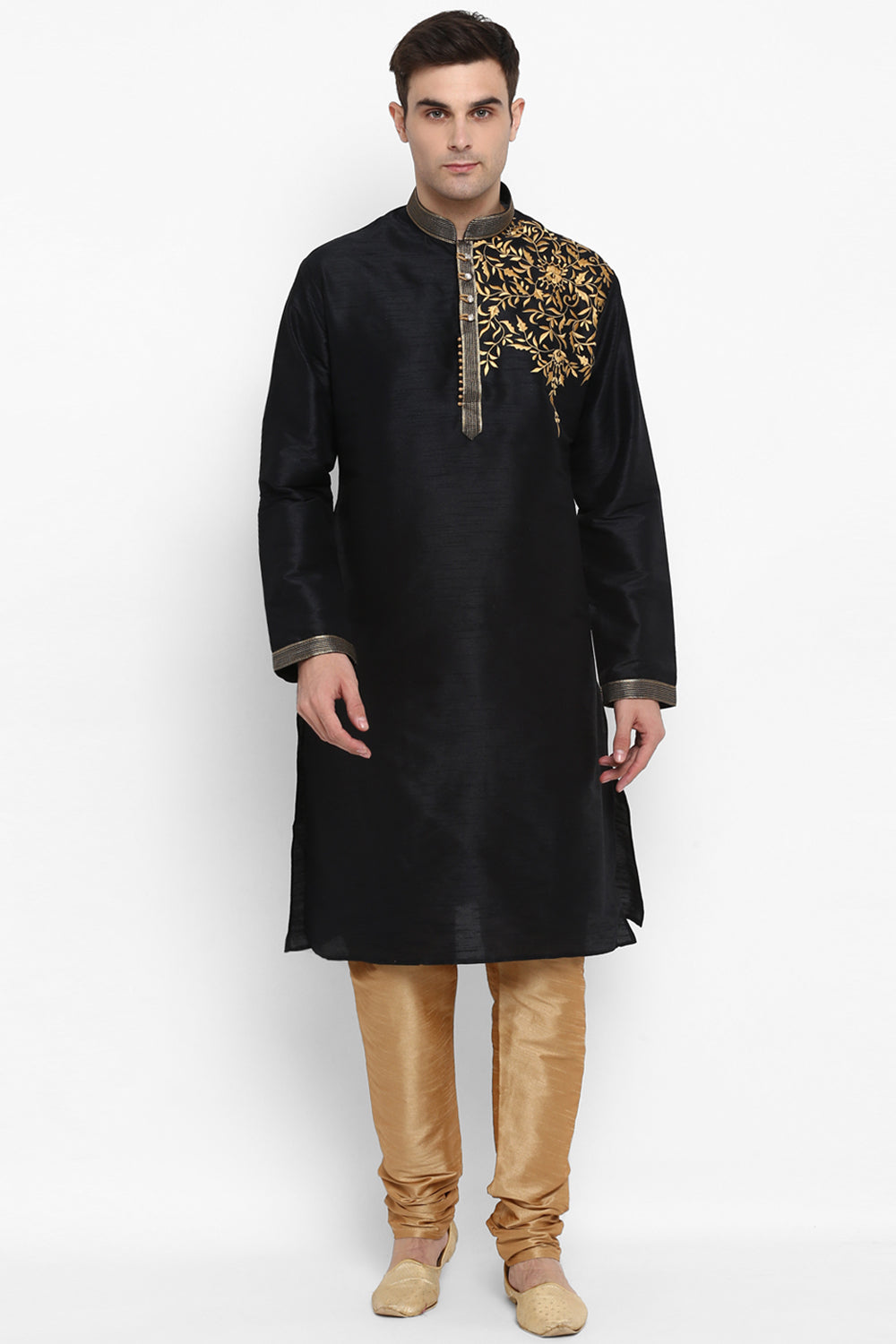 Mens Raw Silk Embroidered Kurta Pyjama Set