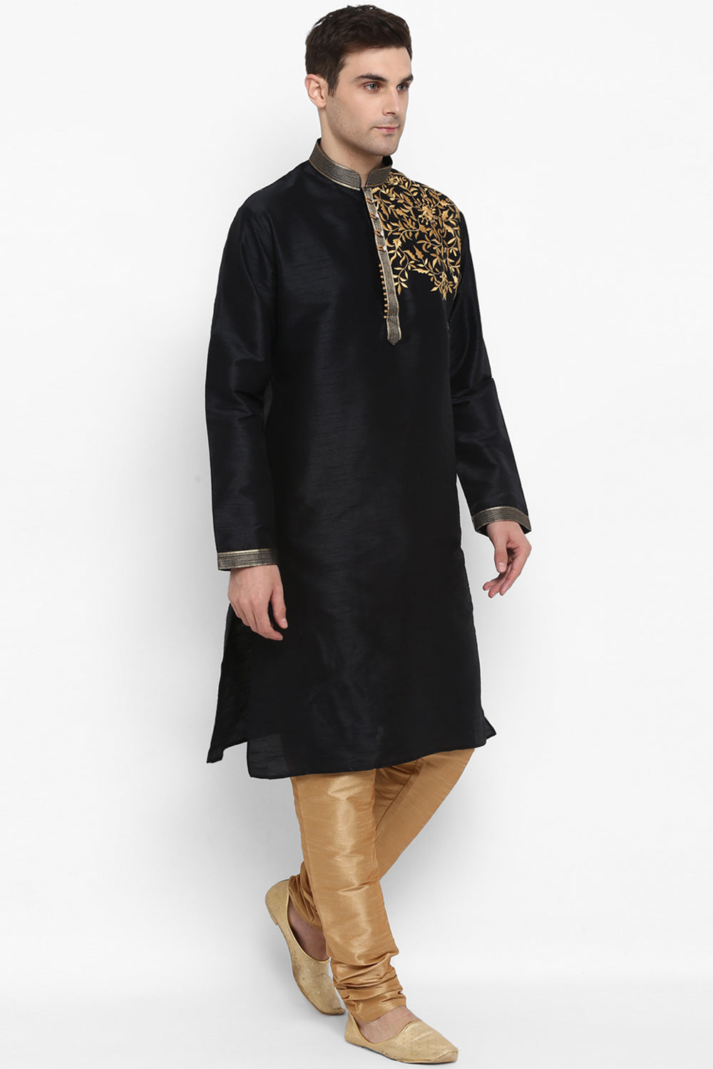 Mens Raw Silk Embroidered Kurta Pyjama Set