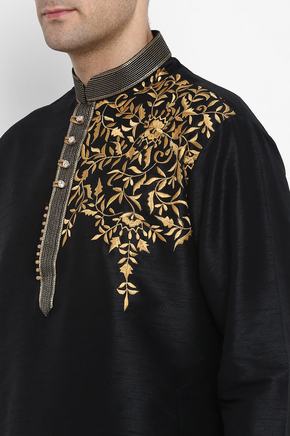 Mens Raw Silk Embroidered Kurta Pyjama Set