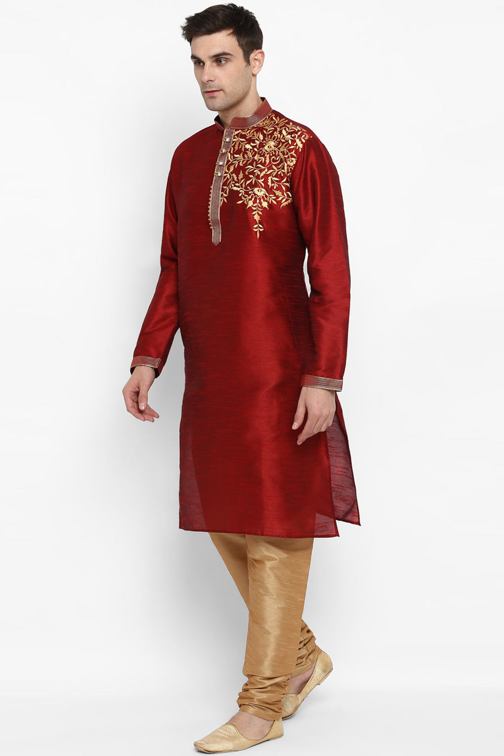 Mens Raw Silk Embroidered Kurta Pyjama Set