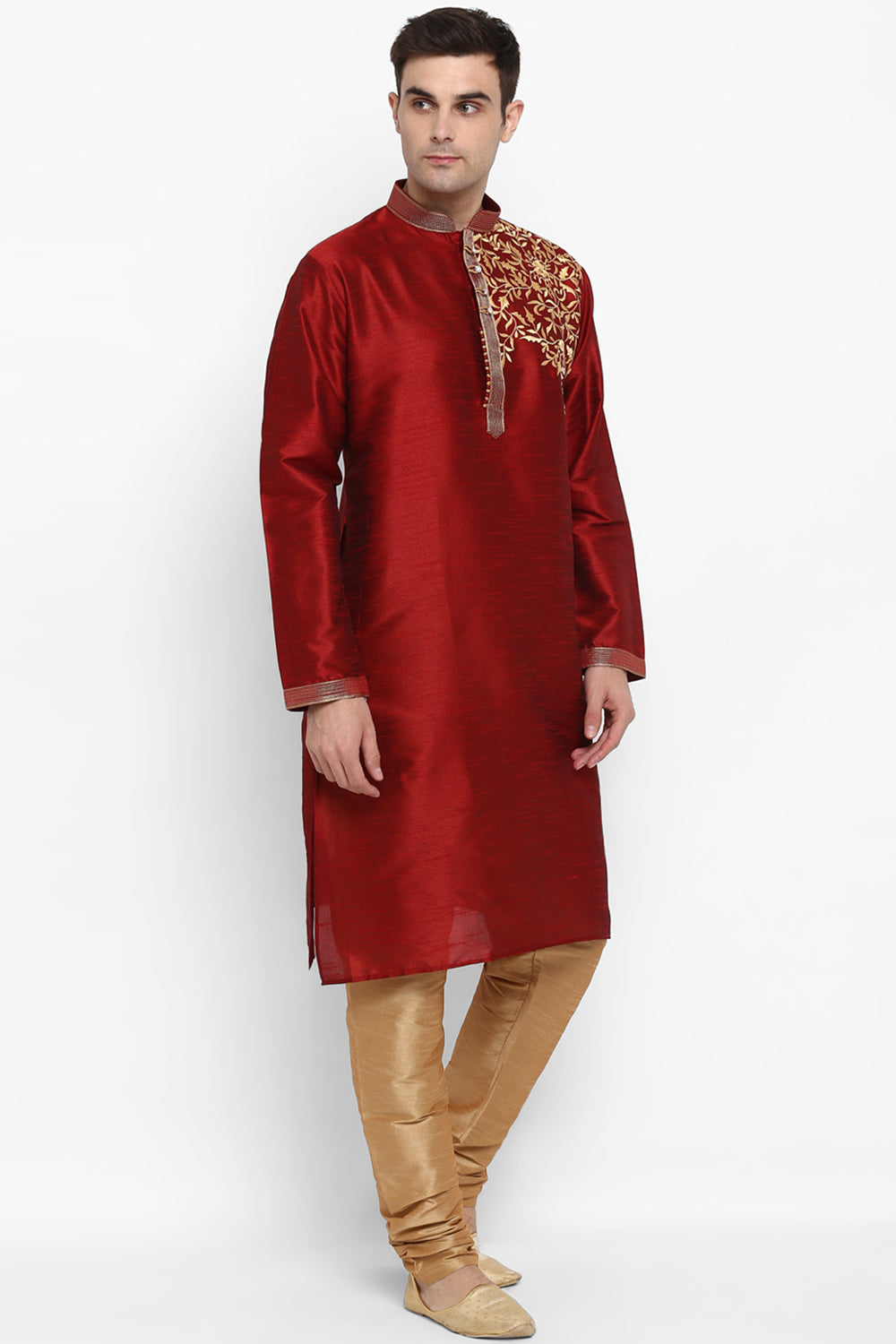 Mens Raw Silk Embroidered Kurta Pyjama Set