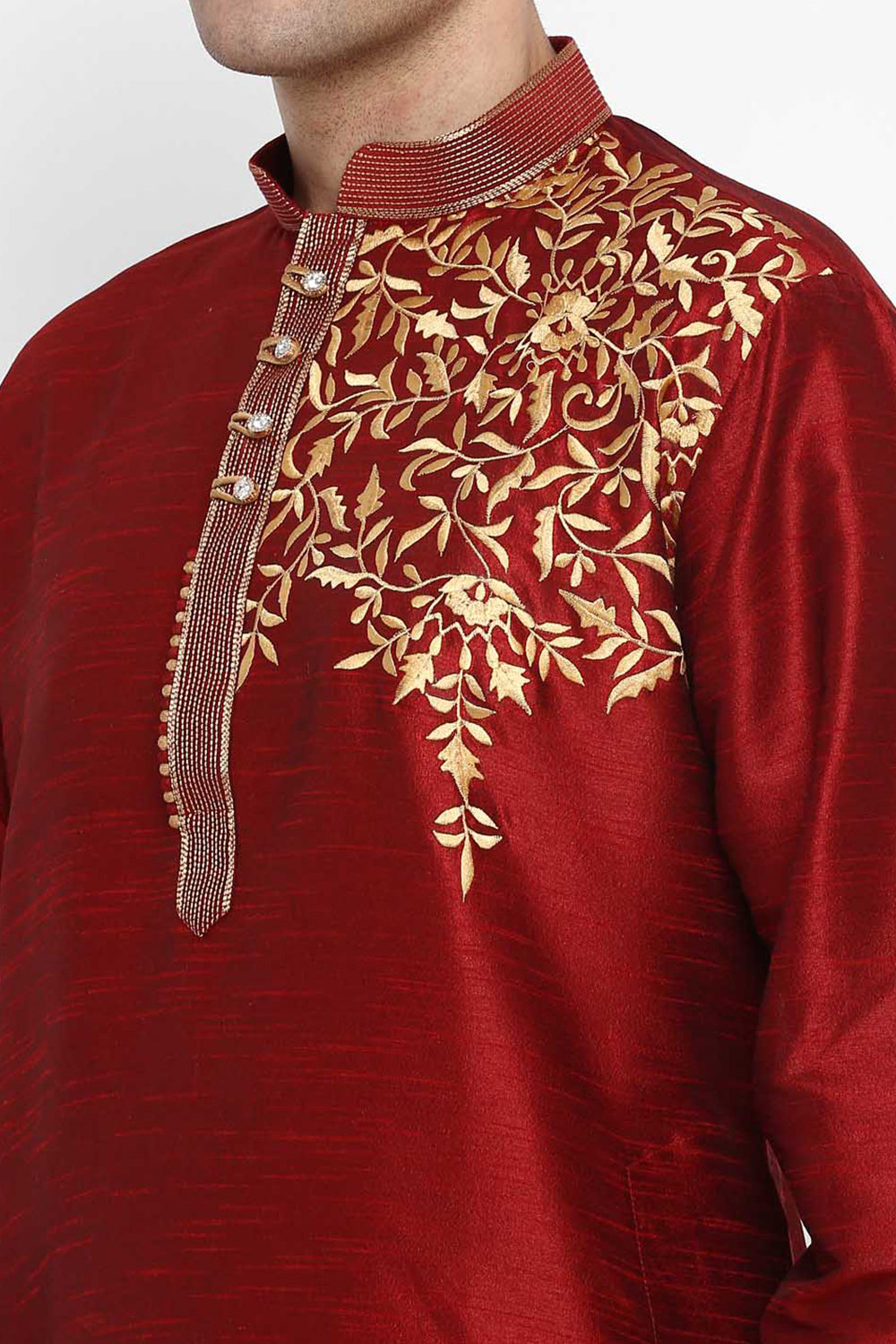 Mens Raw Silk Embroidered Kurta Pyjama Set