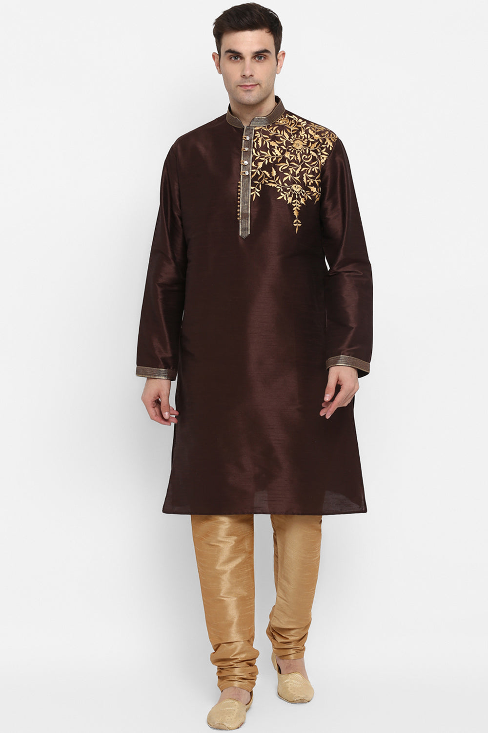 Mens Raw Silk Embroidered Kurta Pyjama Set