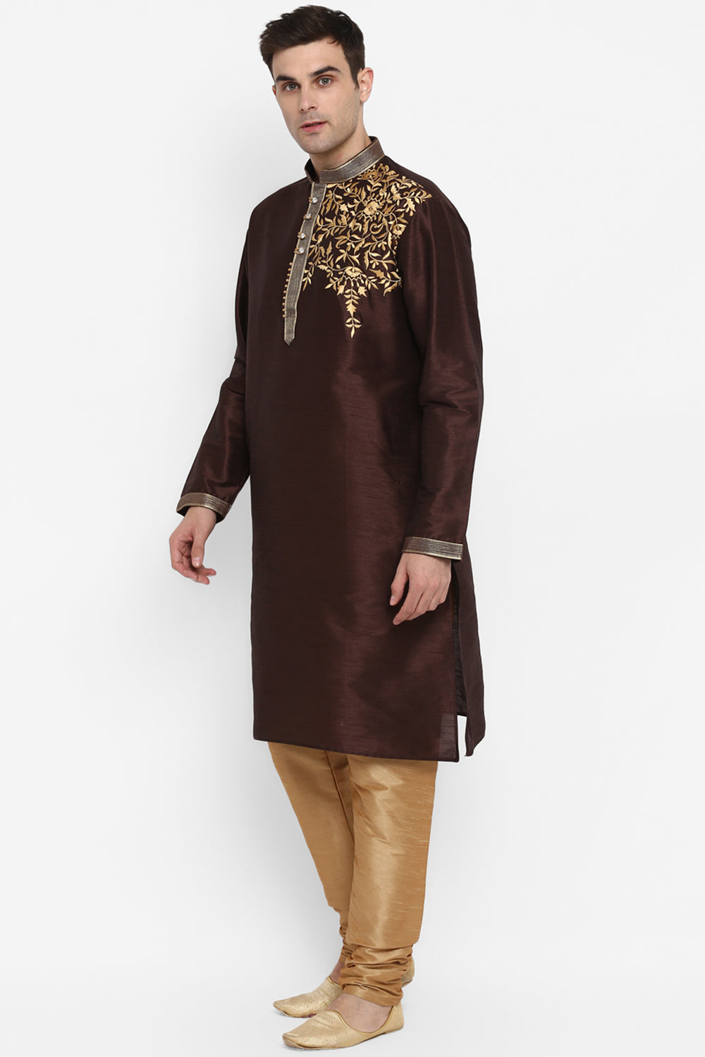 Mens Raw Silk Embroidered Kurta Pyjama Set