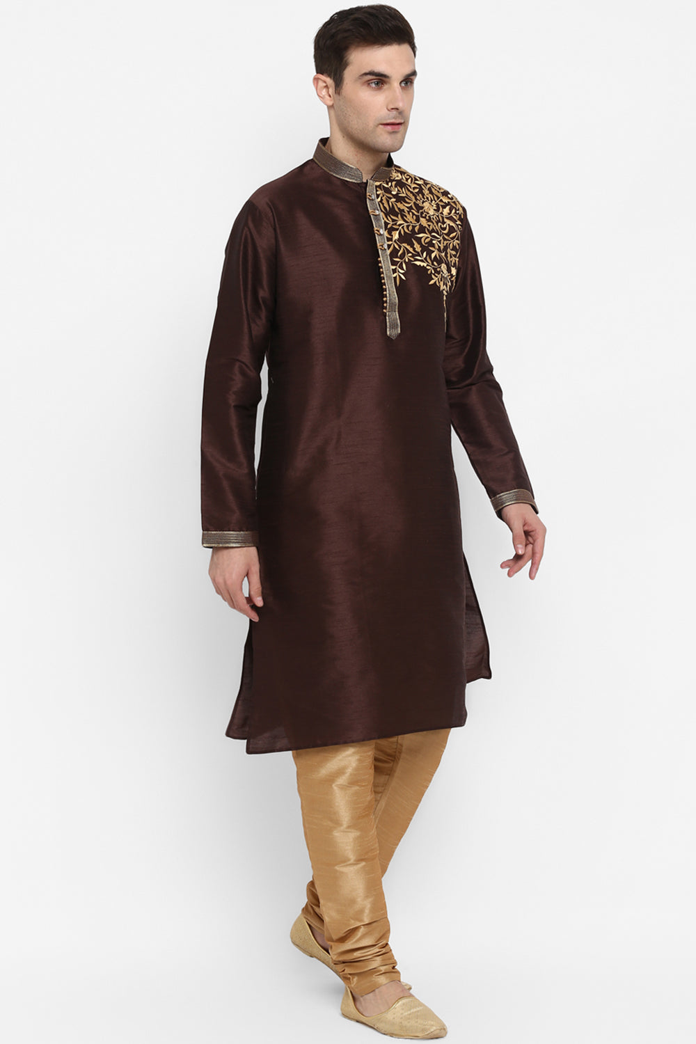 Mens Raw Silk Embroidered Kurta Pyjama Set