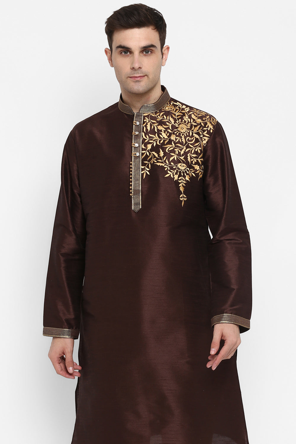 Mens Raw Silk Embroidered Kurta Pyjama Set