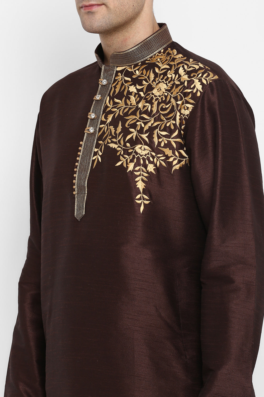 Mens Raw Silk Embroidered Kurta Pyjama Set