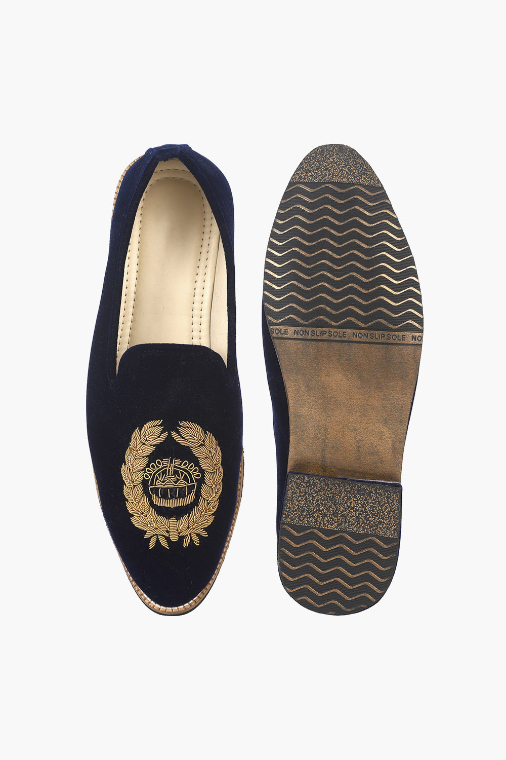 Velvet Slip Ons With Greek Embroidery