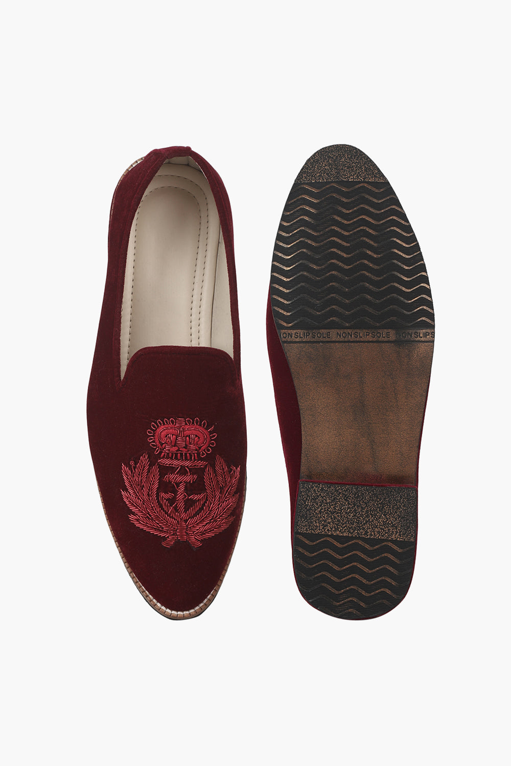 Velvet Slip Ons With Greek Embroidery