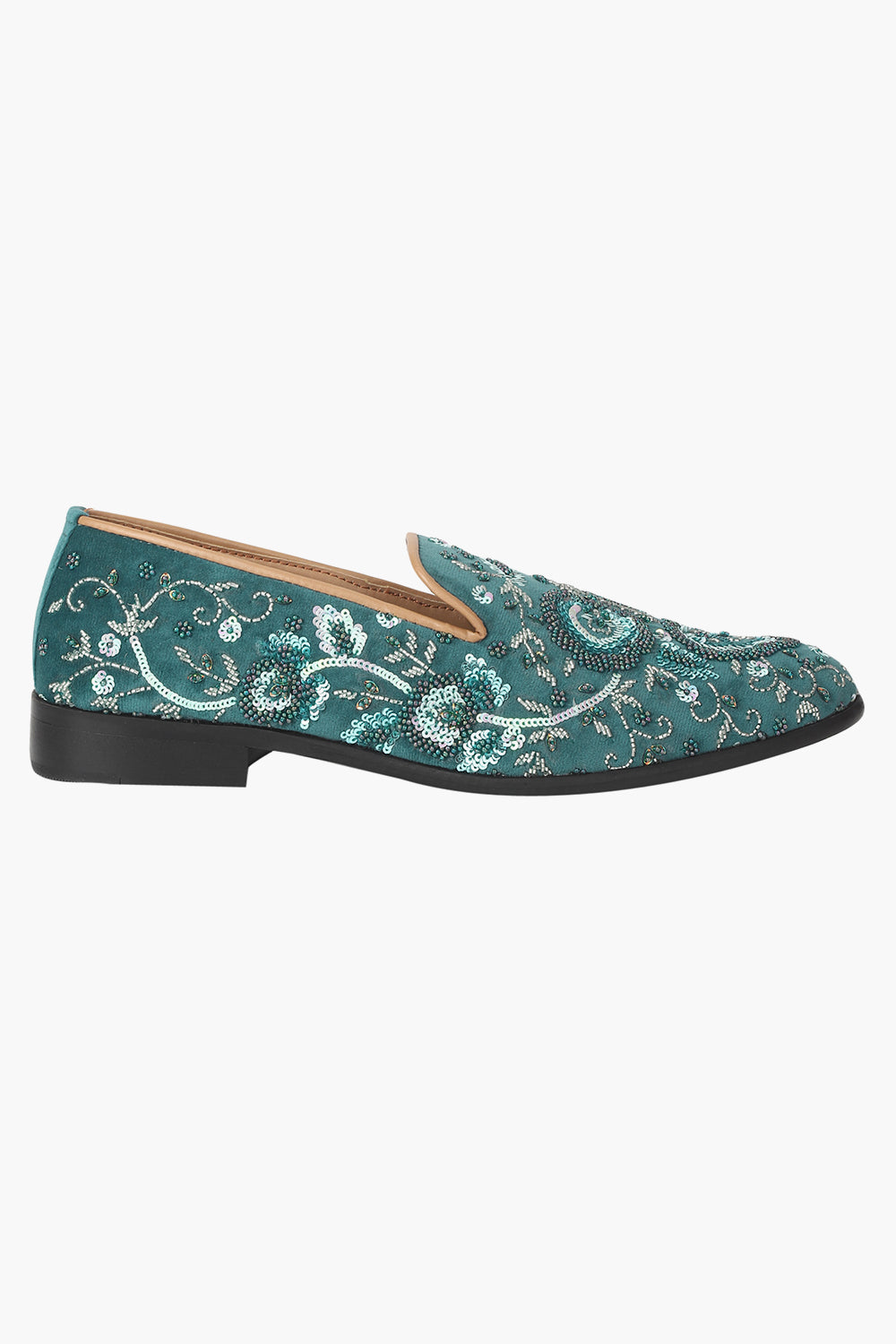 Suede Slip Ons With Jewel Embroidery