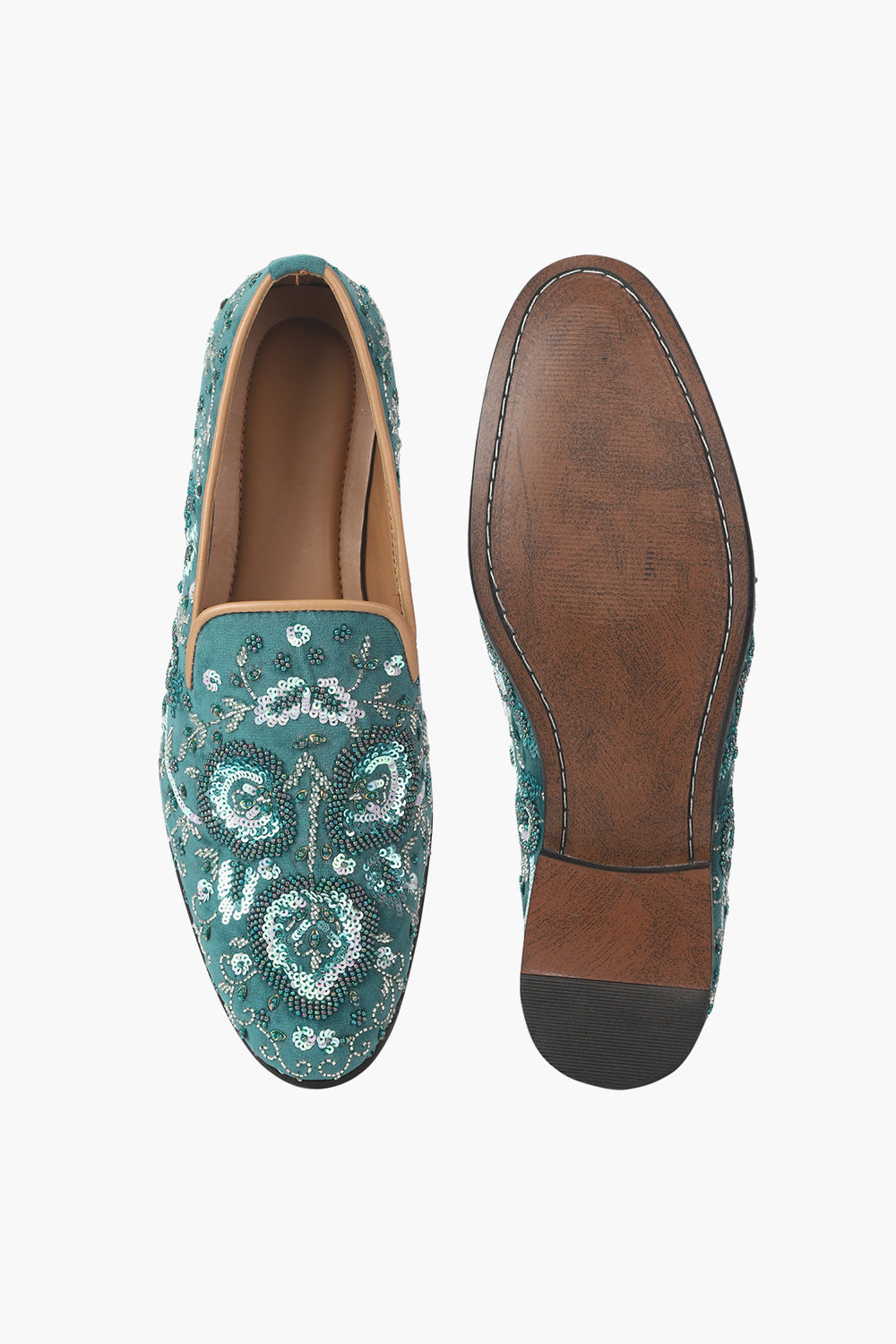 Suede Slip Ons With Jewel Embroidery