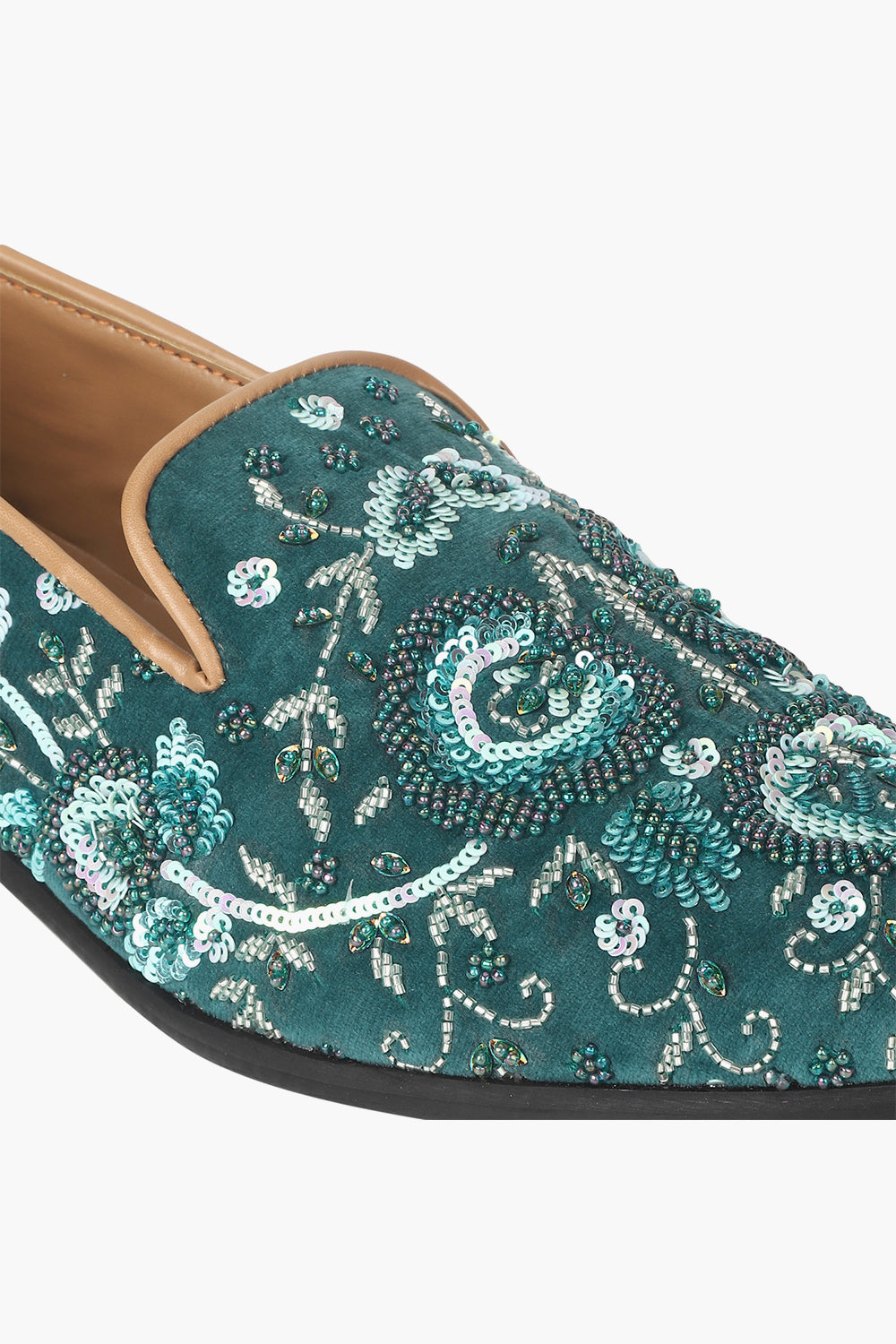 Suede Slip Ons With Jewel Embroidery