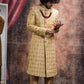 Raw Silk Thread Embroidered Sherwani And Churidar Set