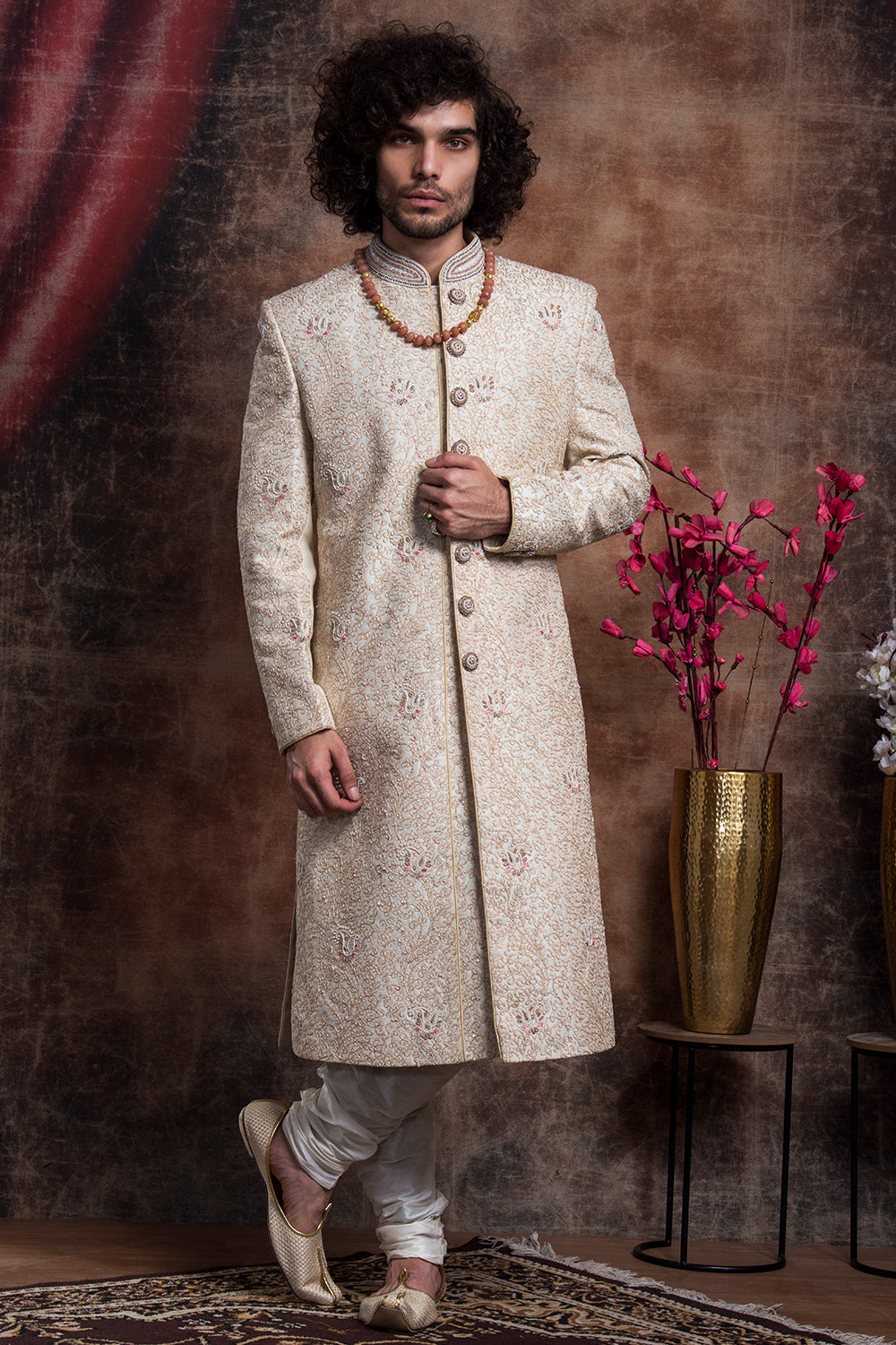 Ivory Dori Work Sherwani And Churidar Set