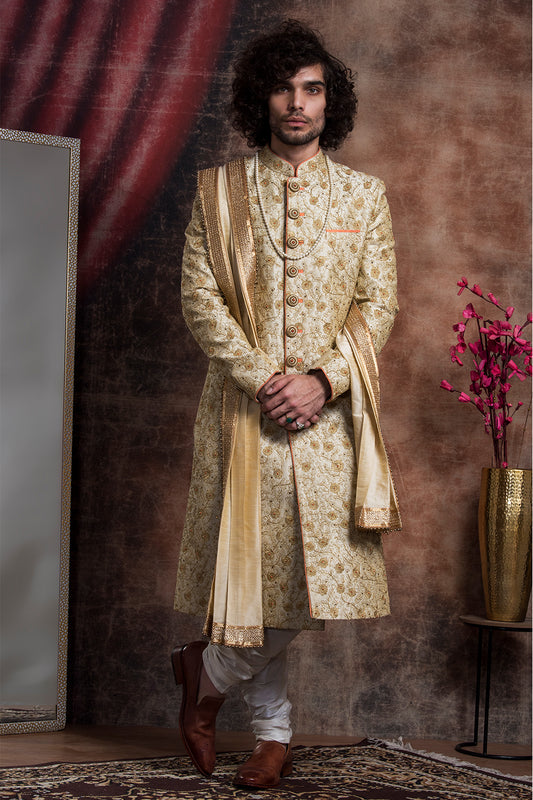Hand Embroidered Sherwani With Gold Hints