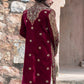 Maroon Velvet Sherwani With Aari Work