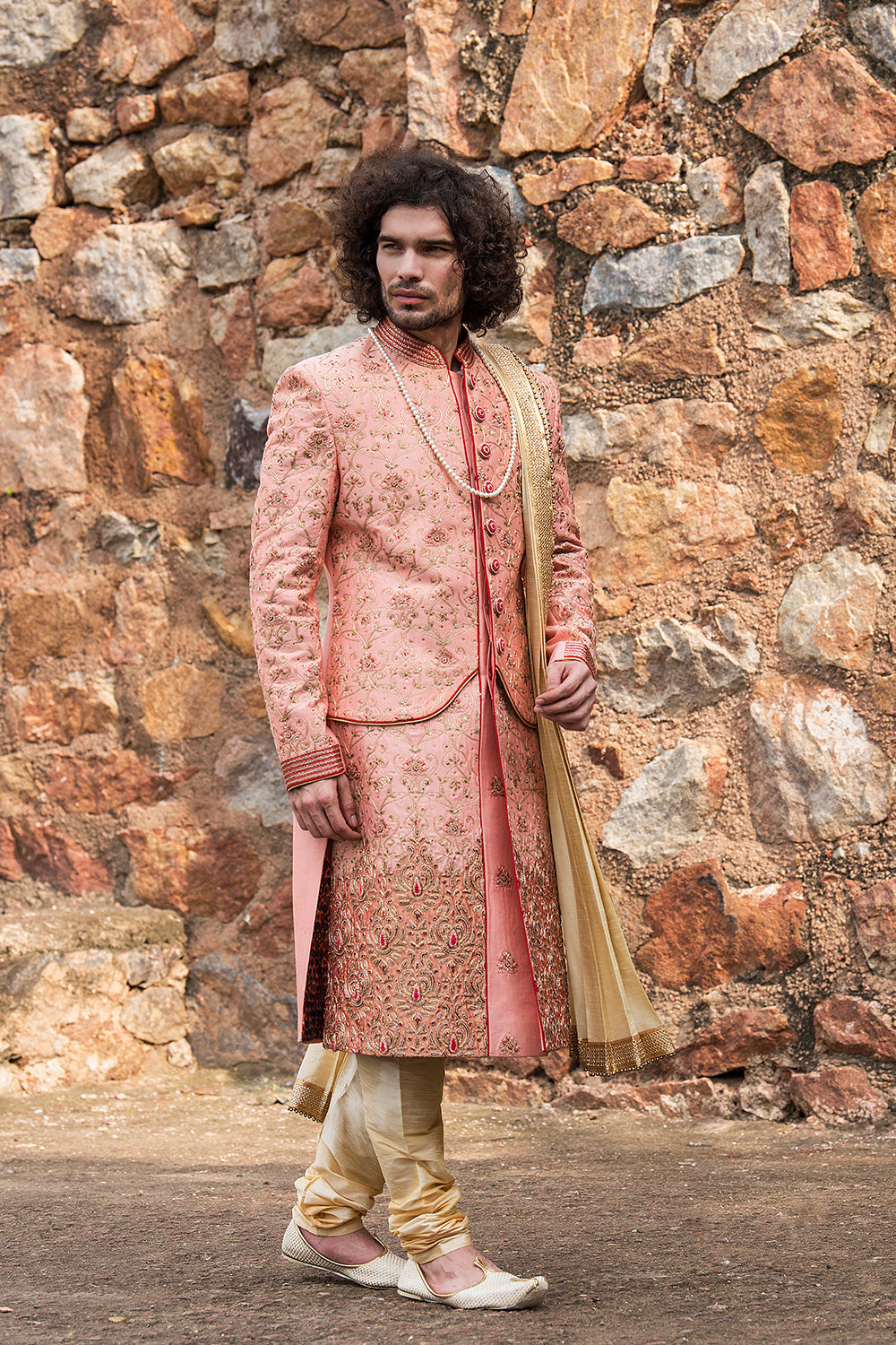 Pink Embroidered Jacket Styled Sherwani Set