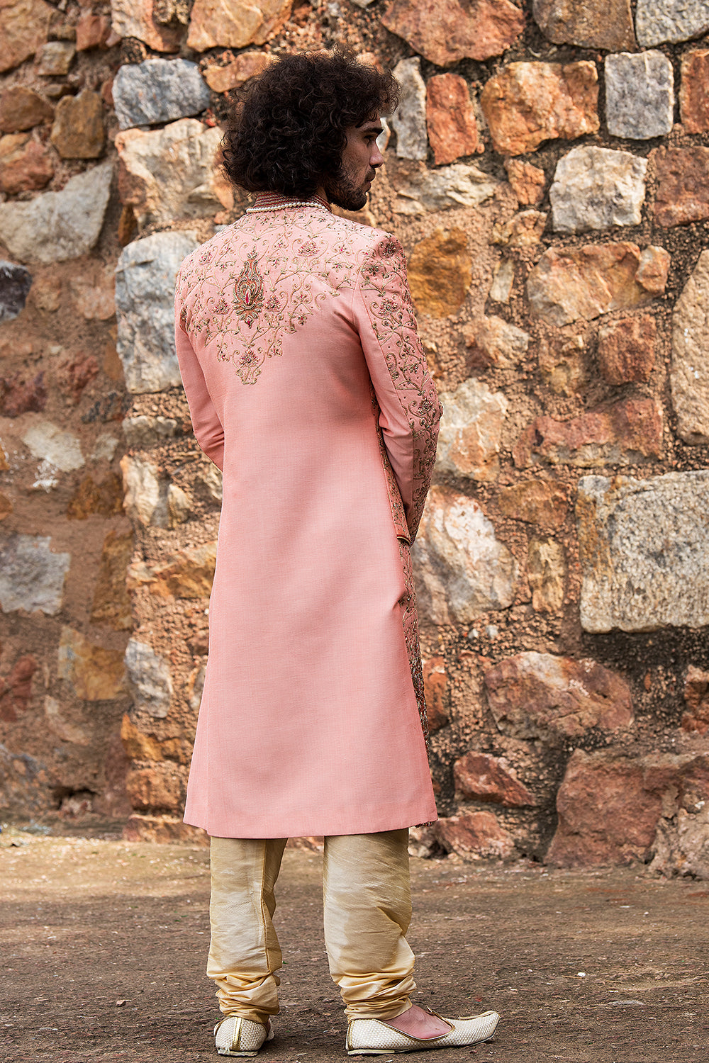 Pink Embroidered Jacket Styled Sherwani Set