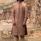 Coral Hand Embroidered Sherwani And Churidar Set