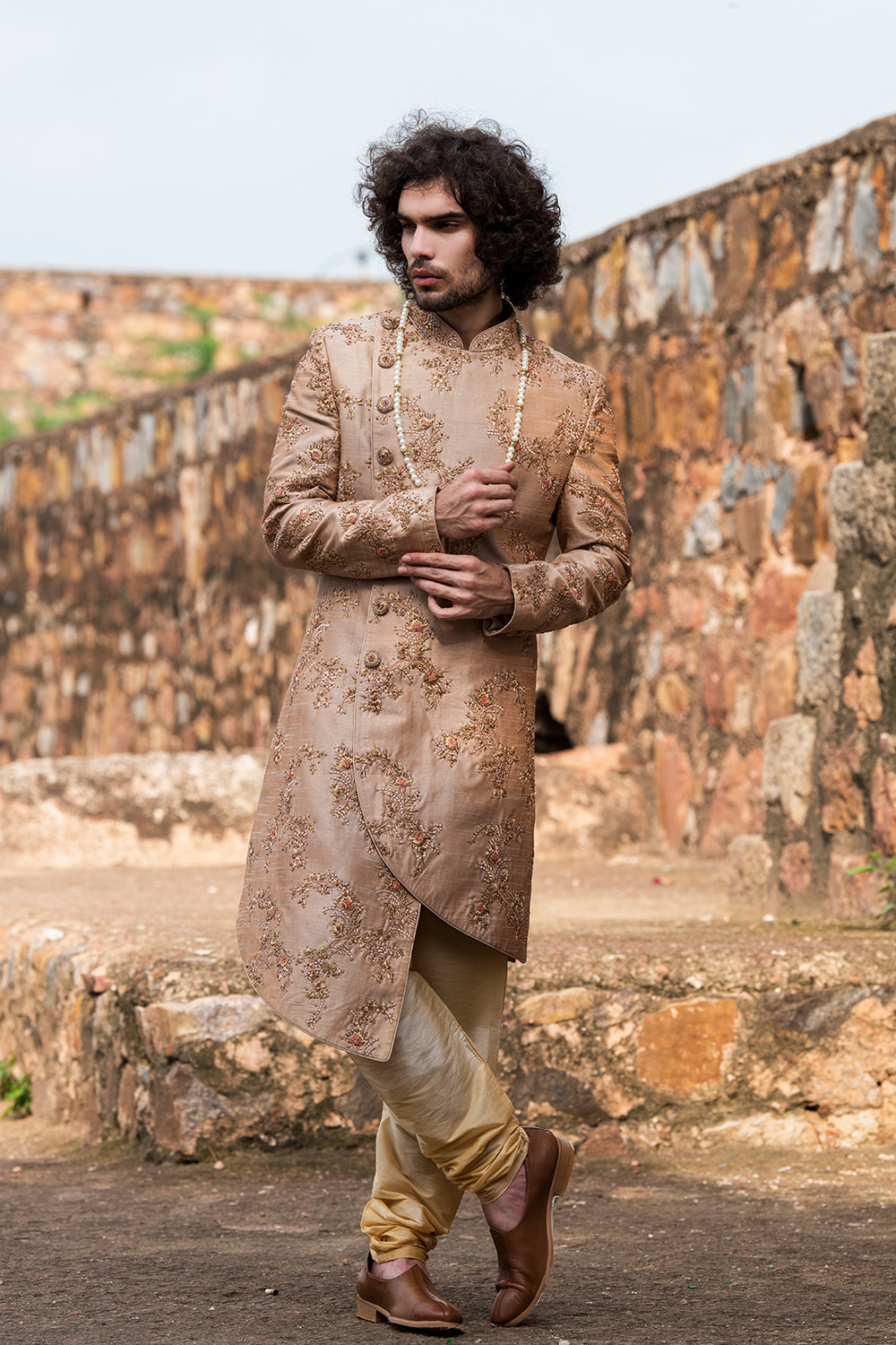 Asymettric Copper Indowestern Sherwani Set