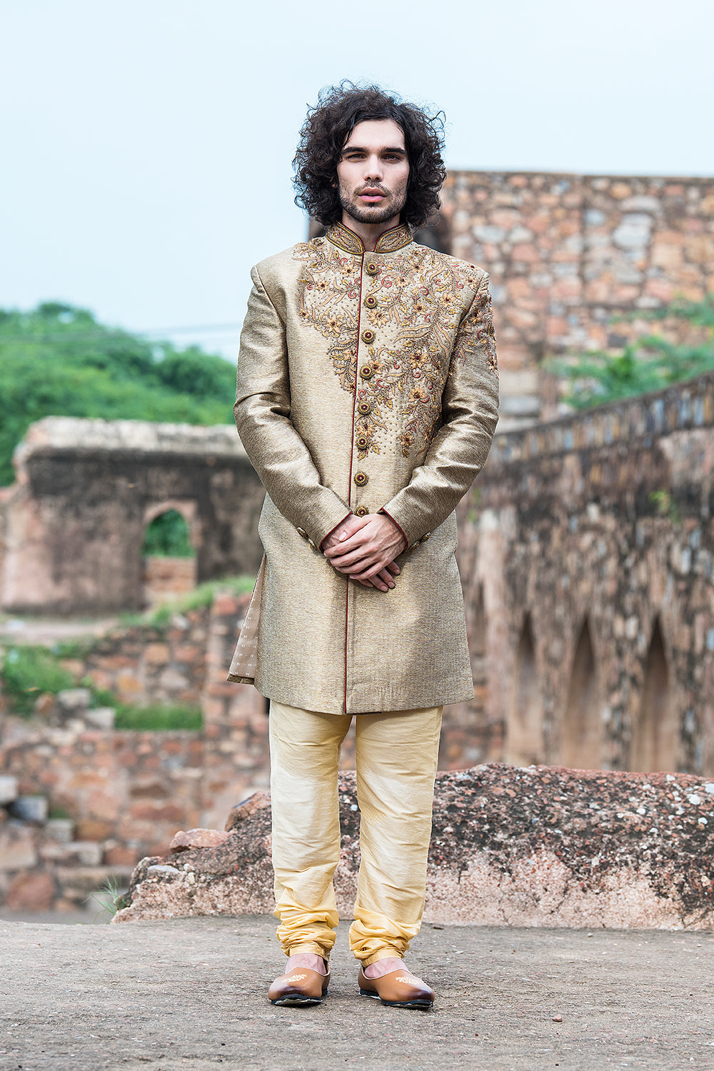 Copper Hand Embroidered Sherwani Set