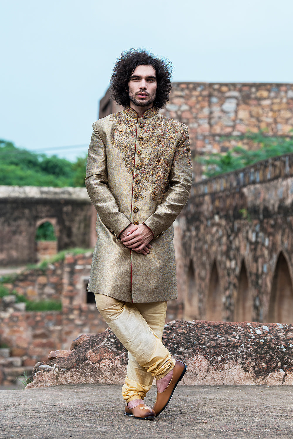 Copper Hand Embroidered Sherwani Set