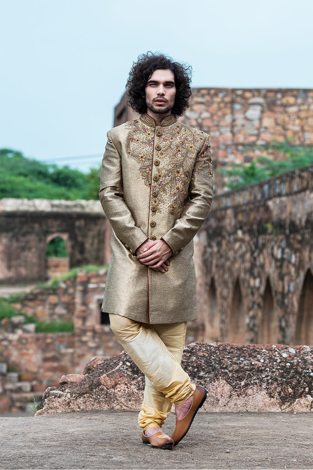 Copper Hand Embroidered Sherwani Set