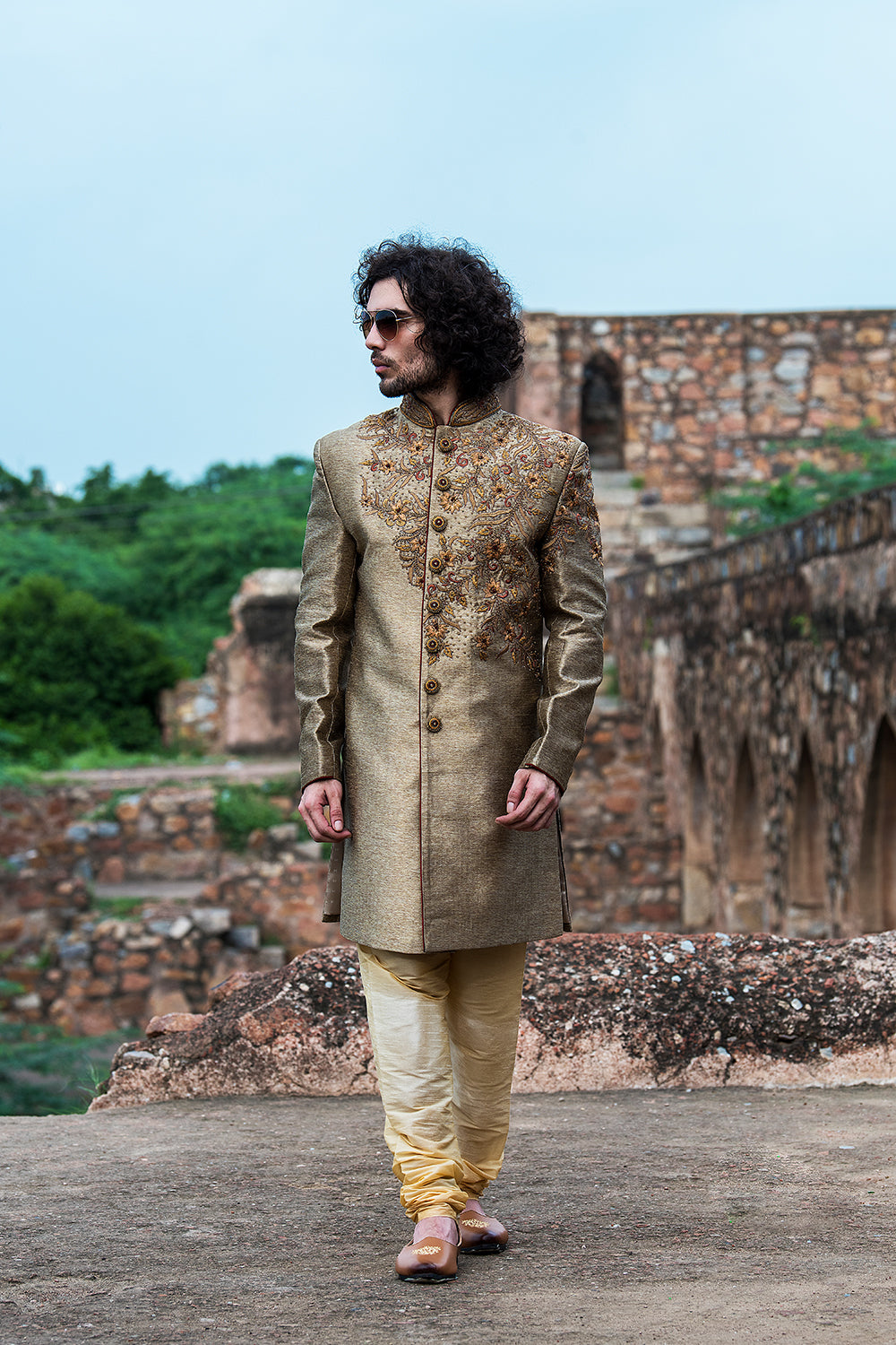 Copper Hand Embroidered Sherwani Set