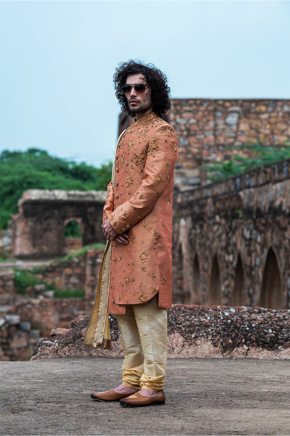 Hand Embroidered Asymettric Indowestern Sherwani Set