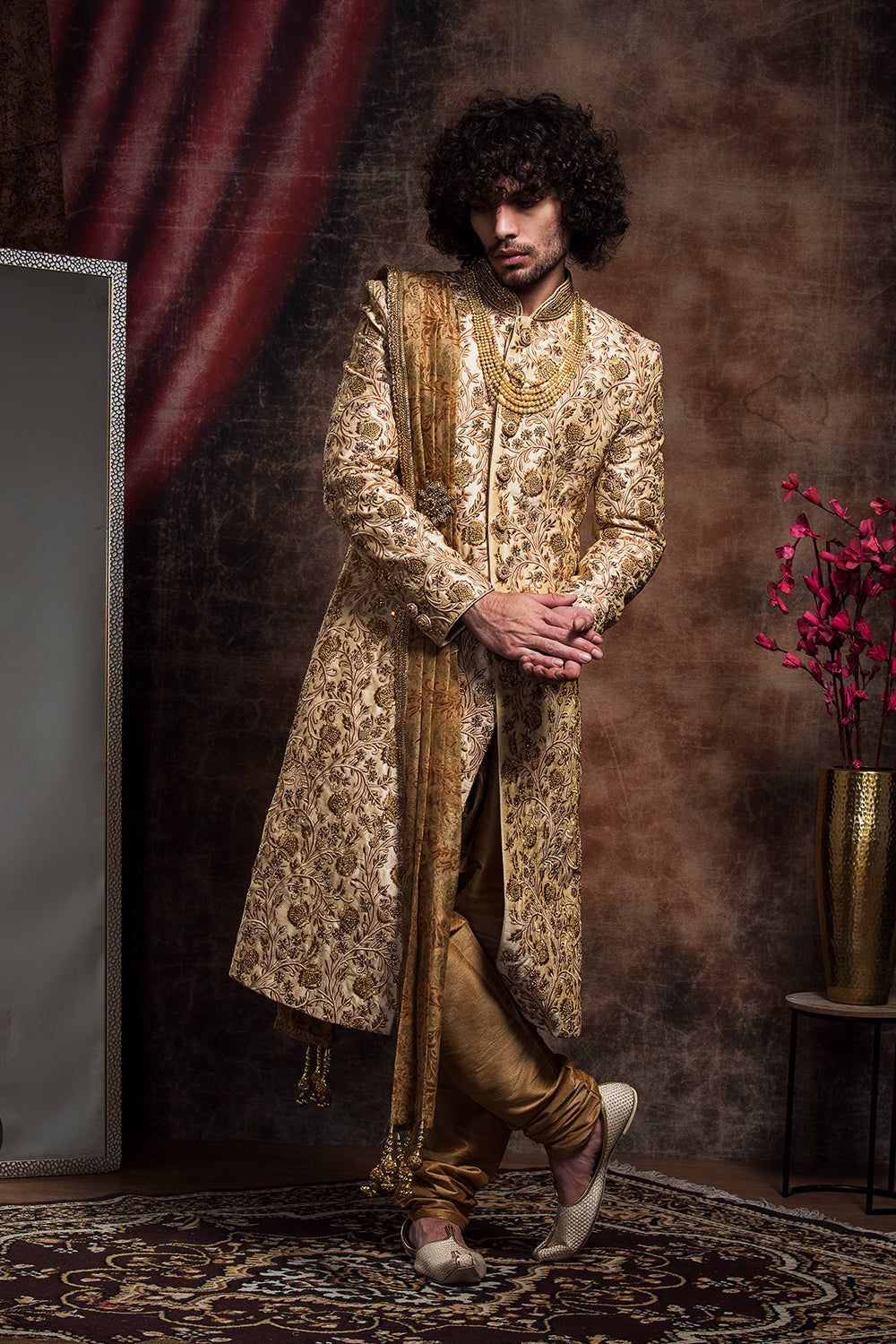 Zardozi Embroidery Sherwani Set With Dupatta