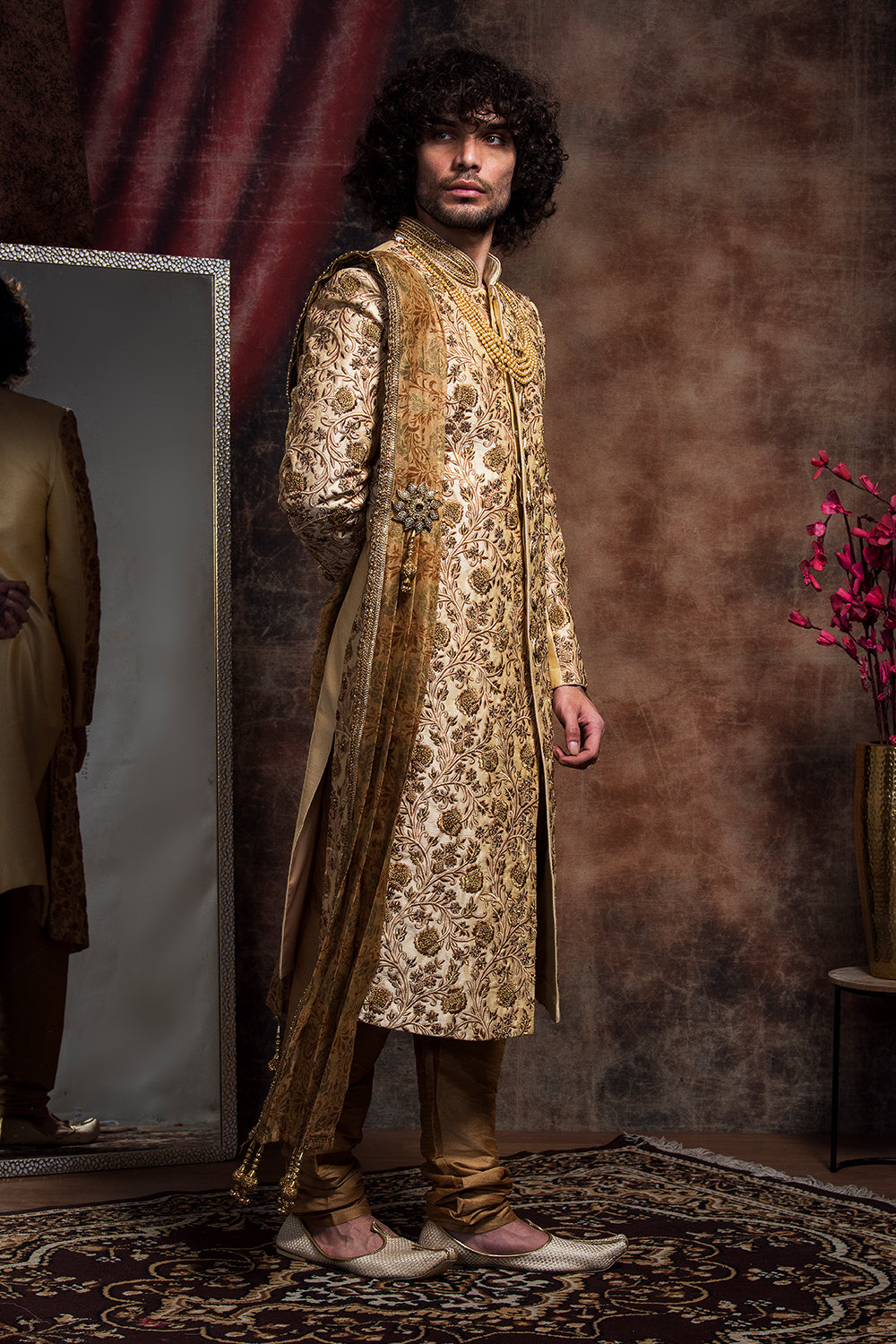 Zardozi Embroidery Sherwani Set With Dupatta