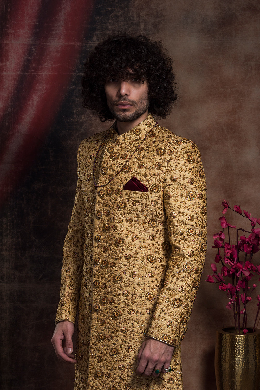 Zari Embroidery Sherwani And Churidar Set