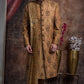 Dark Gold Hand Embroidered Sherwani And Textured Dupatta