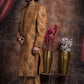 Dark Gold Hand Embroidered Sherwani And Textured Dupatta