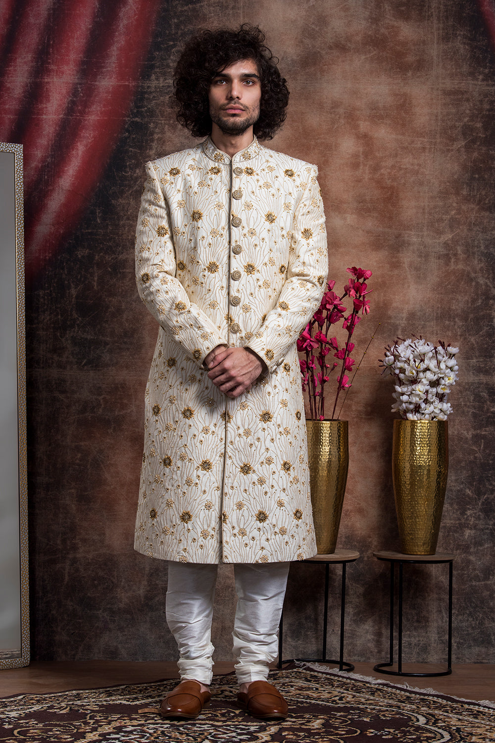 Ivory Sherwani With Gold Hints